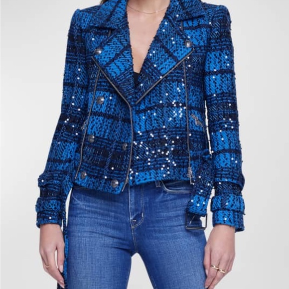L'AGENCE Jackets & Blazers - L'AGENCE 🆕 Sparkling Blue Sequin Jacket, Decorative buttons & zipper